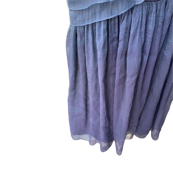 BCBG MAXAZRIA Dark Blue Grey Metallic Tulle Overlay One Shoulder Dress 6 - Picture 10 of 16